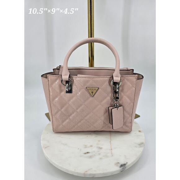 GUESS Ariella Society Satchel in Blush | Quilted Patent Faux Leather - Picture 1 of 7